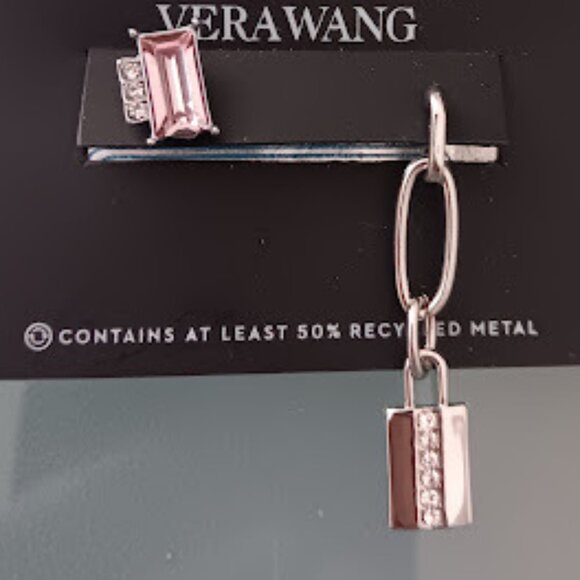 Vera Wang Jewelry - VERA WANG Rocker Chic Silver Chain Pink/Clear Crystal Mismatch Drop Earrings~NEW